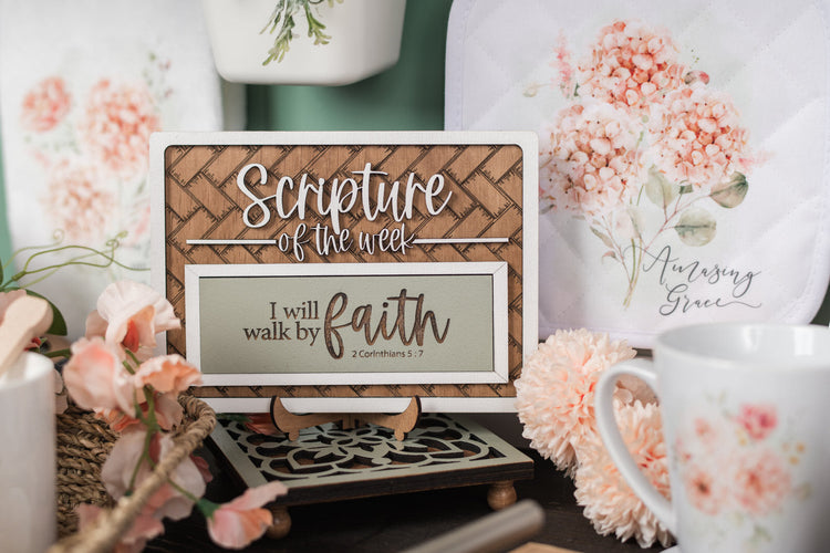 Interchangeable scripture of the week sign. With Bible verse plaques.