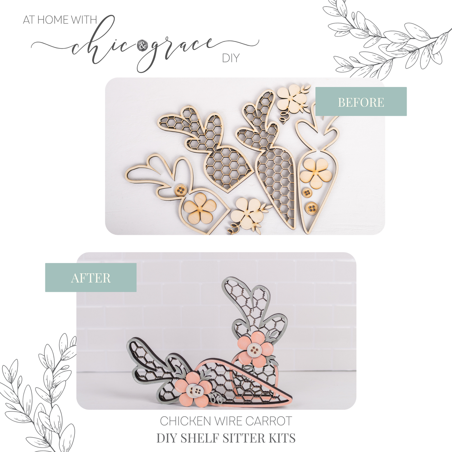 DIY Spring Shelf Sitter Kit - Chicken Wire Carrots