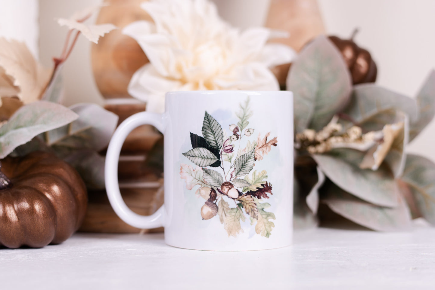 Fall ceramic mugs with fall foliage designs