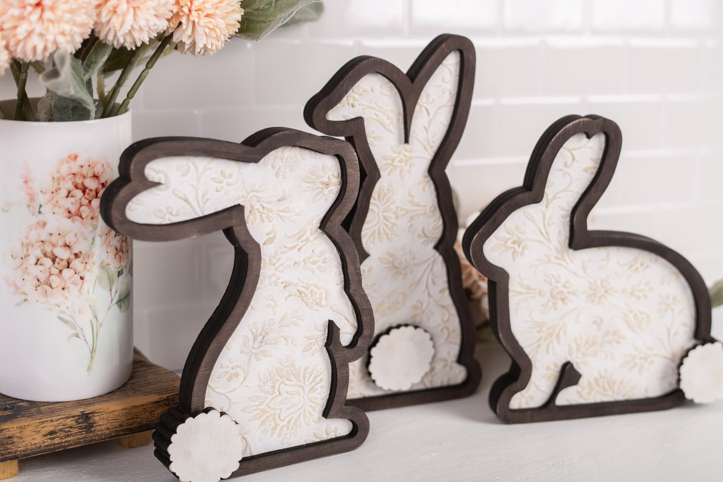 Wooden Bunny Trio