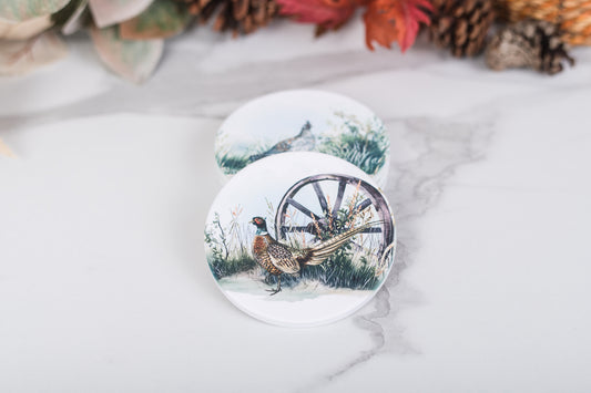 Heritage Collection set of 4 coasters with pheasant watercolor artwork