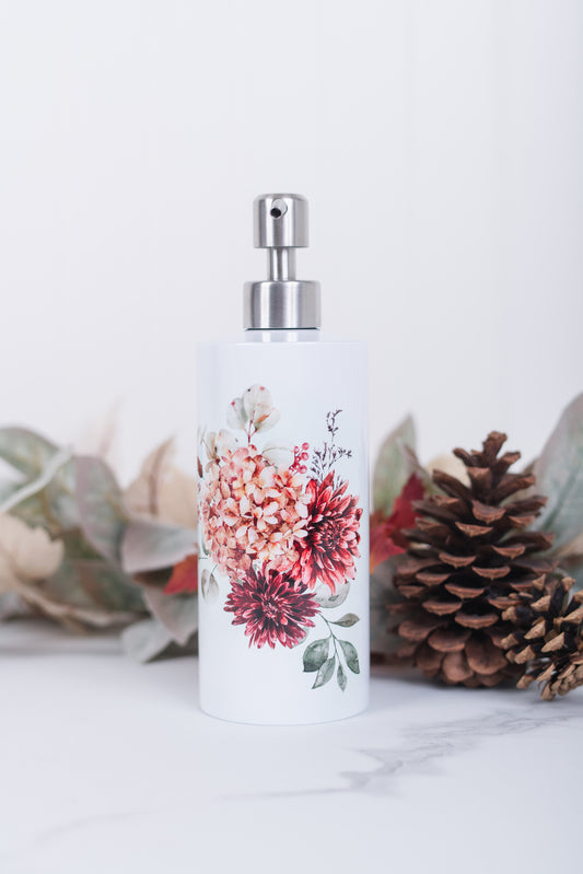 Burgundy and cinnamon floral ceramic soap dispenser for kitchen sink