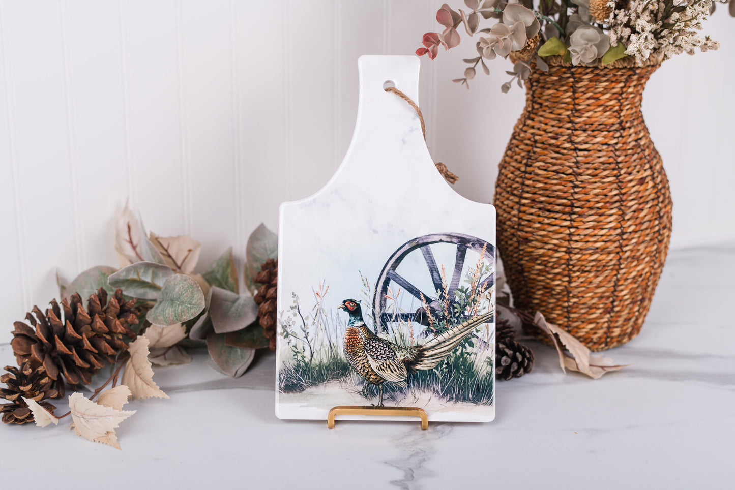 Heritage Collection rectangle trivet with pheasant watercolor artwork