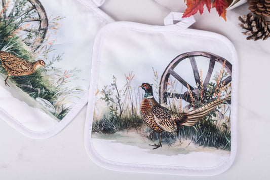 Heritage Collection potholder with pheasant watercolor artwork