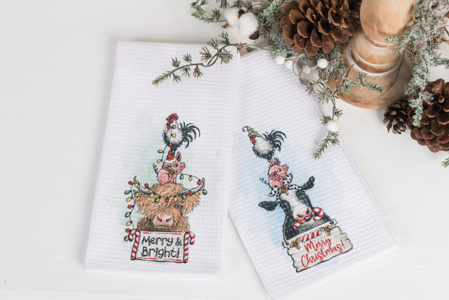 Whimsical Barnyard Christmas Tea Towels