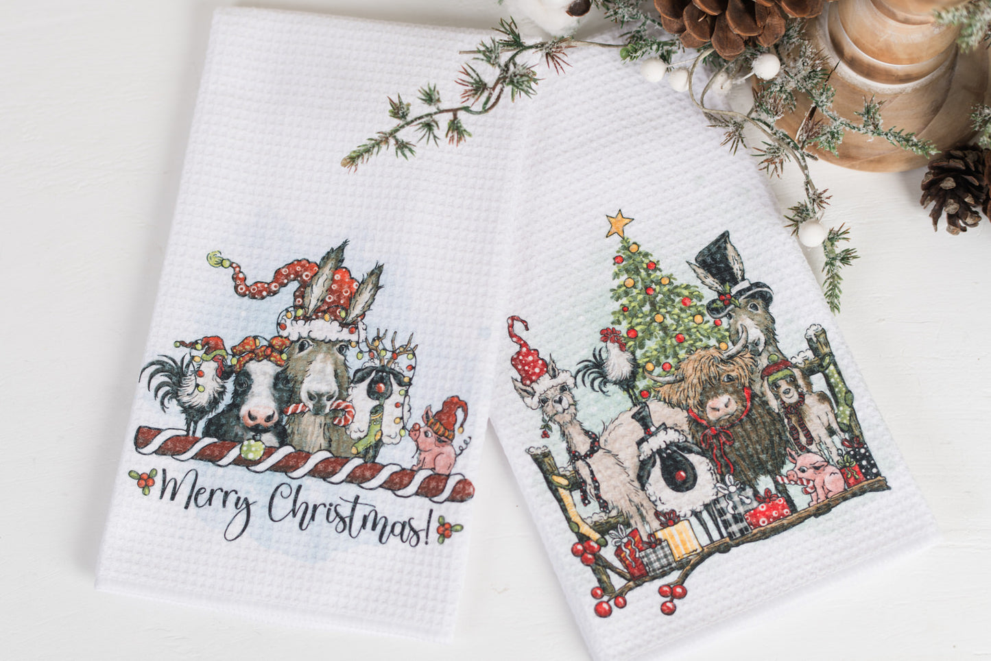 Whimsical Barnyard Christmas Tea Towels