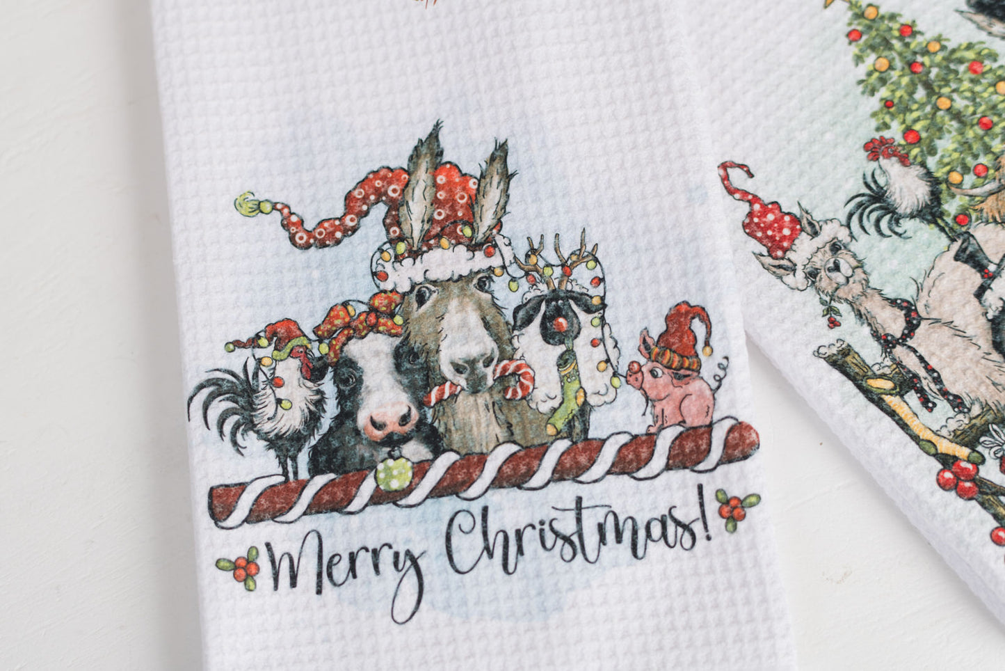 Whimsical Barnyard Christmas Tea Towels