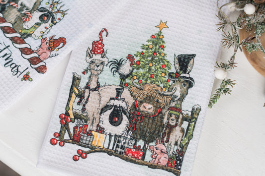 Whimsical Barnyard Christmas Tea Towels