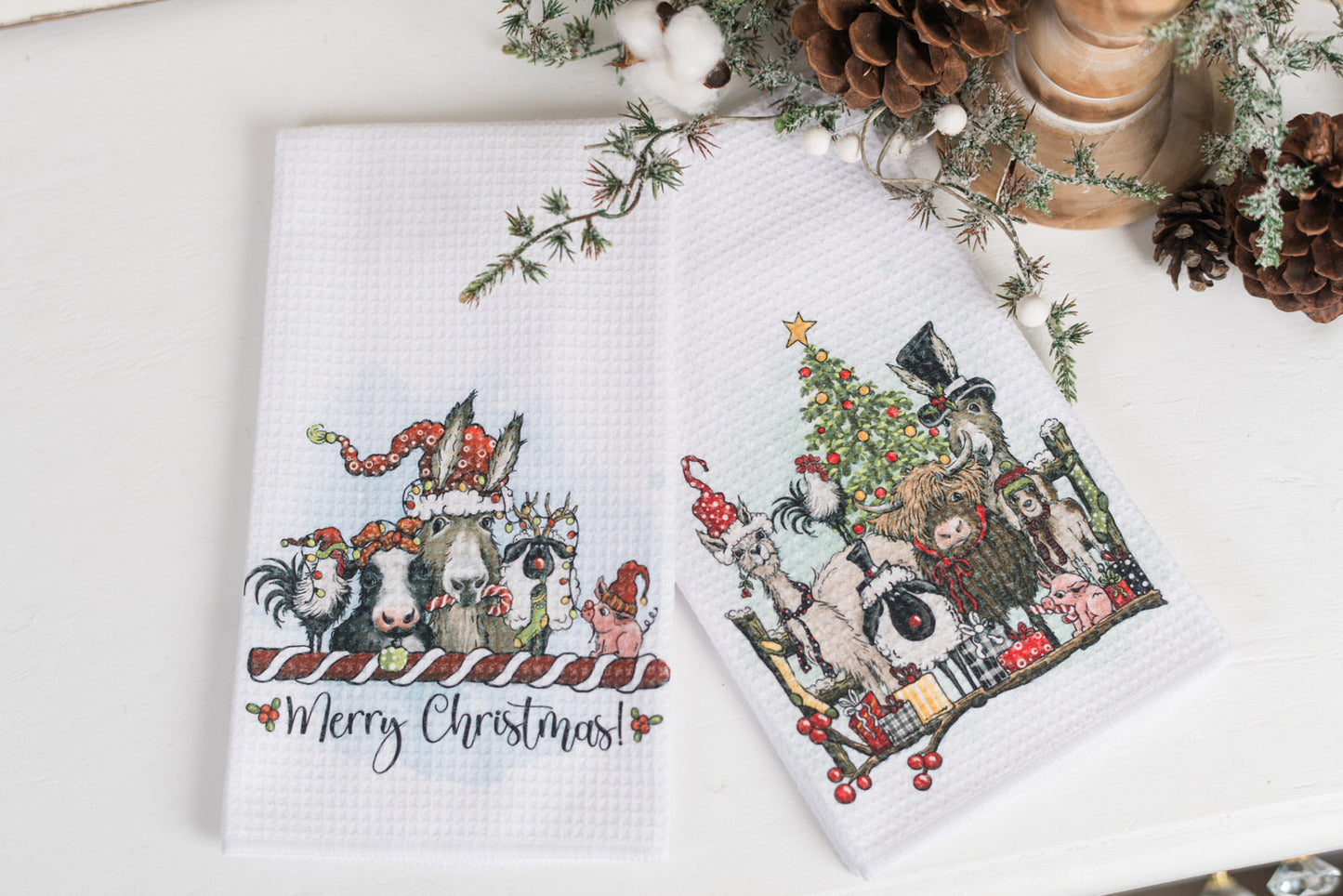 Whimsical Barnyard Christmas Tea Towels