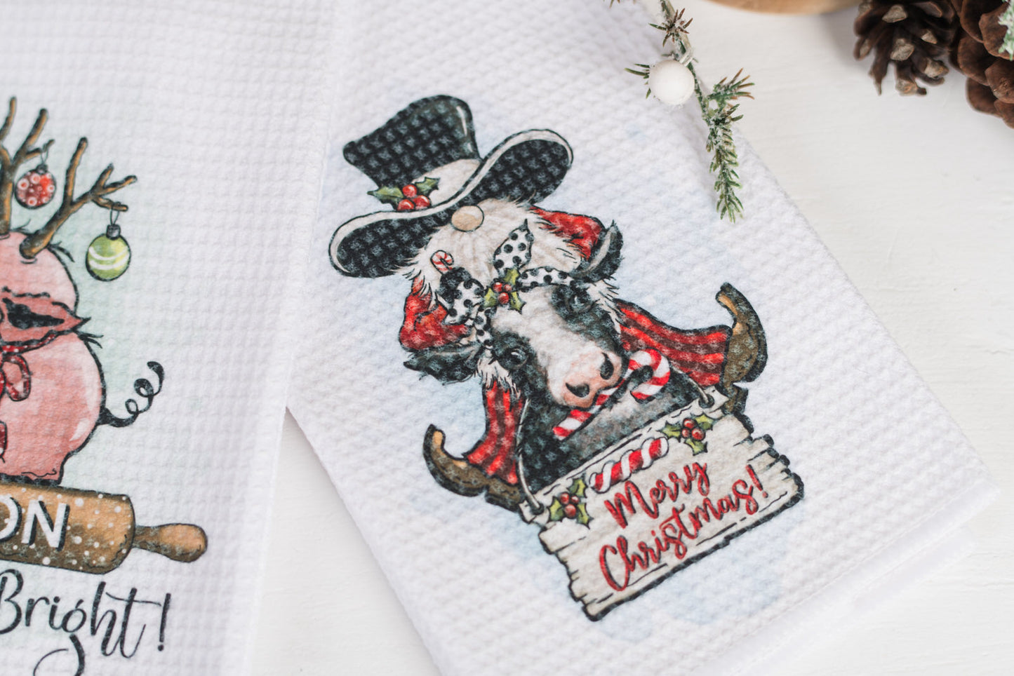 Whimsical Barnyard Christmas Tea Towels
