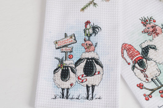 Whimsical Barnyard Christmas Tea Towels