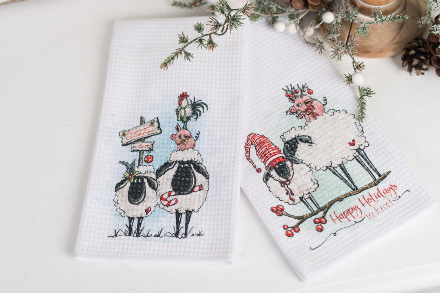 Whimsical Barnyard Christmas Tea Towels