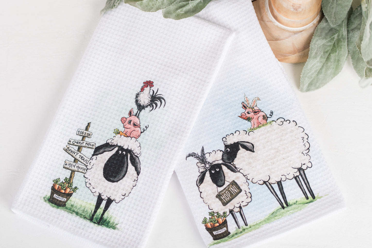 Whimsical Barnyard Easter Tea Towels