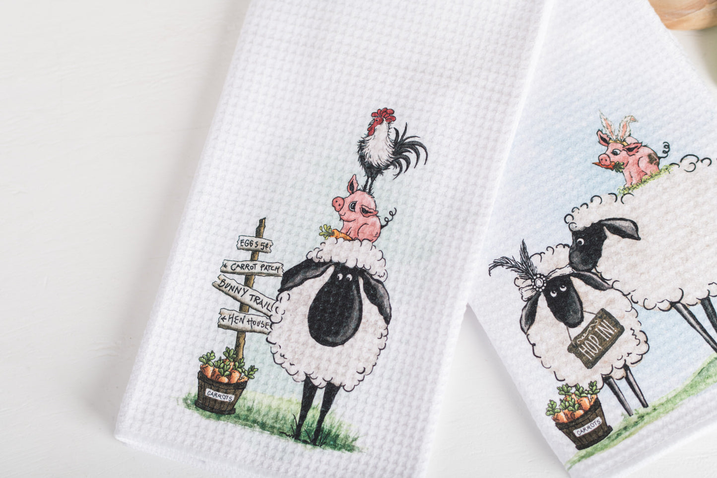 Whimsical Barnyard Easter Tea Towels