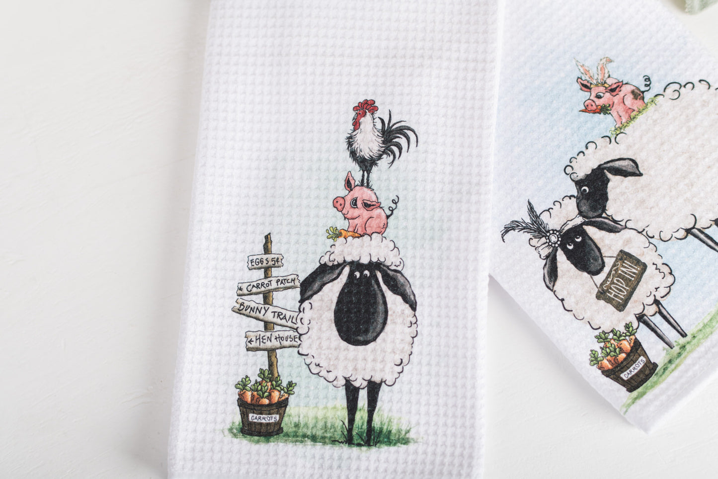 Whimsical Barnyard Easter Tea Towels