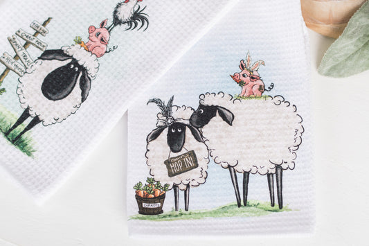 Whimsical Barnyard Easter Tea Towels