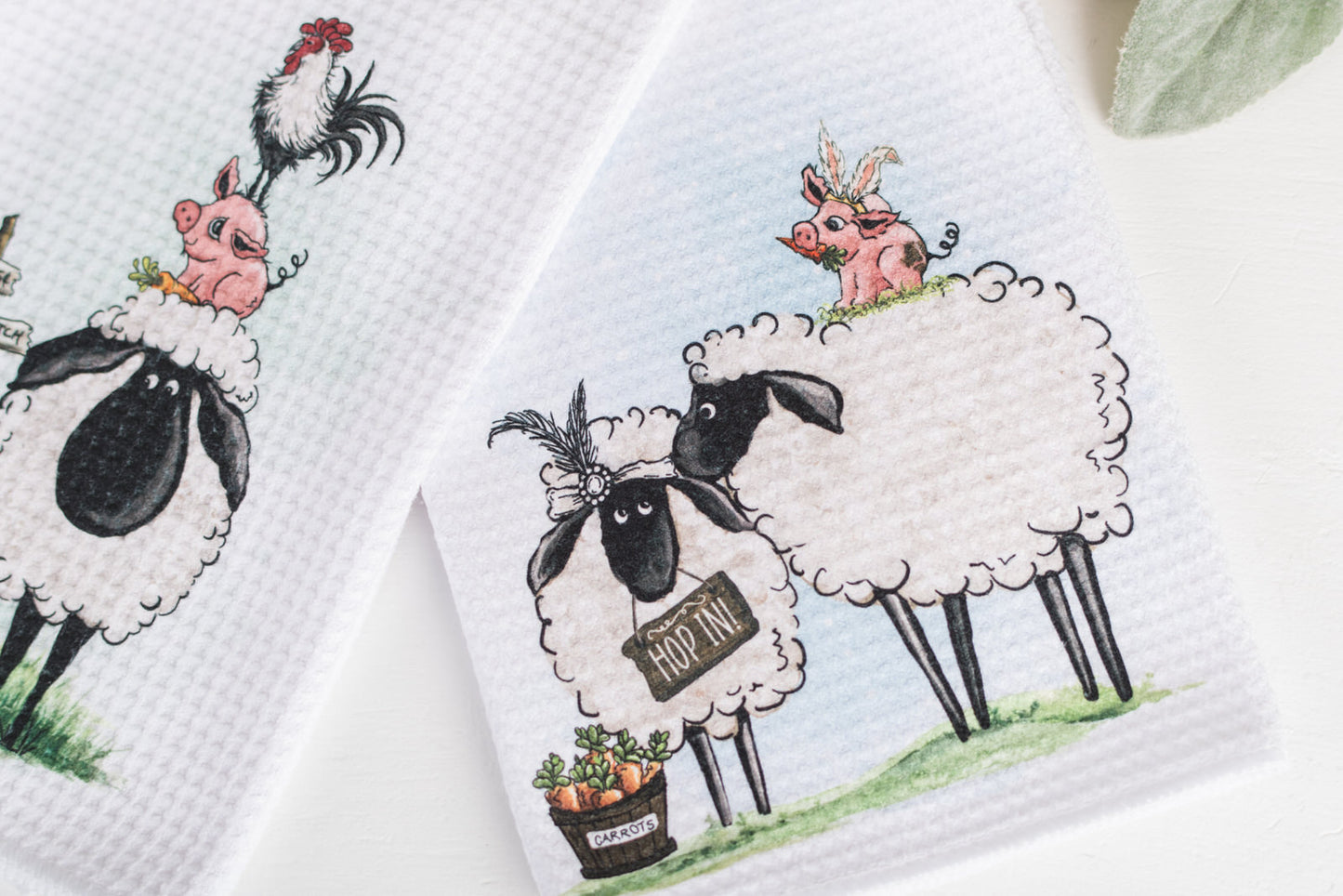 Whimsical Barnyard Easter Tea Towels