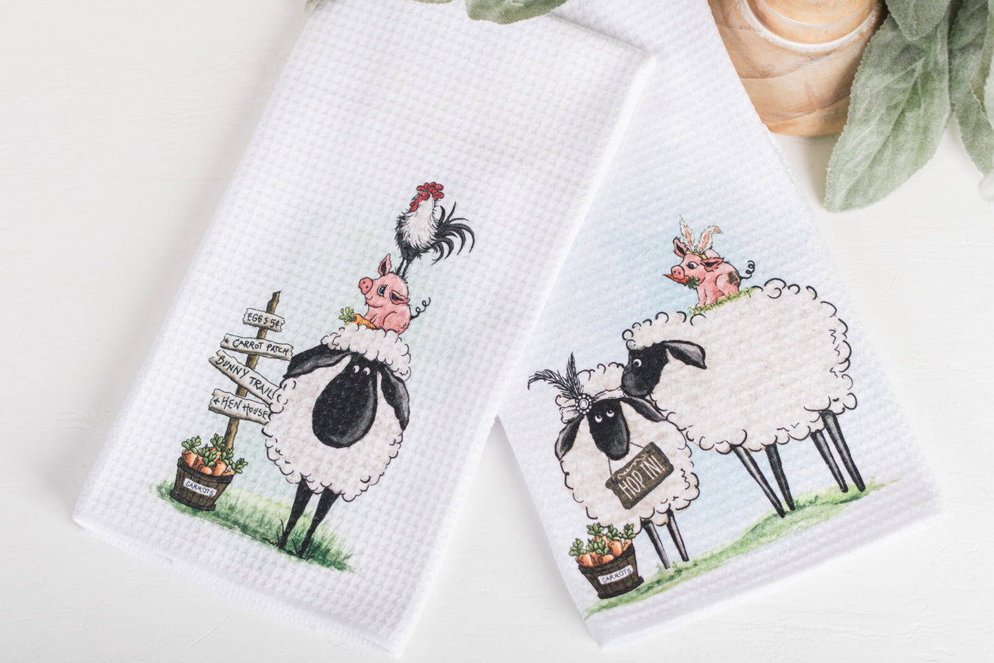 Whimsical Barnyard Easter Tea Towels