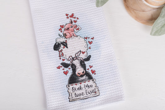 Whimsical Barnyard Valentine Tea Towels