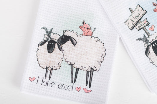 Whimsical Barnyard Valentine Tea Towels