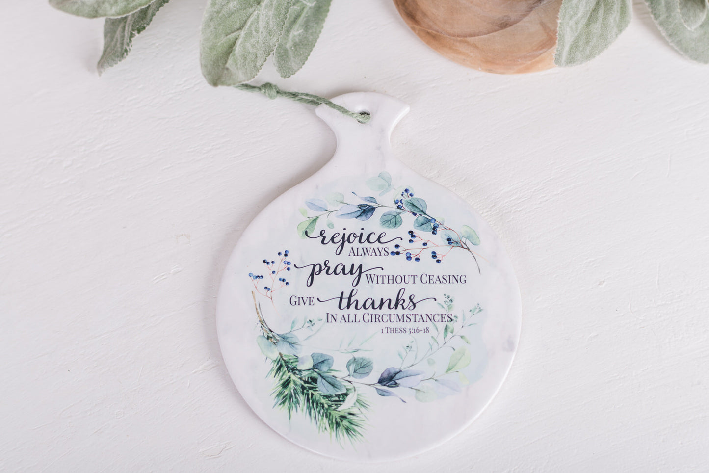 Christian kitchen decor with winter botanical art and Bible verse