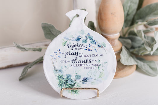 Winterberry ceramic spoon rest with 1 Thessalonians 5:16–18