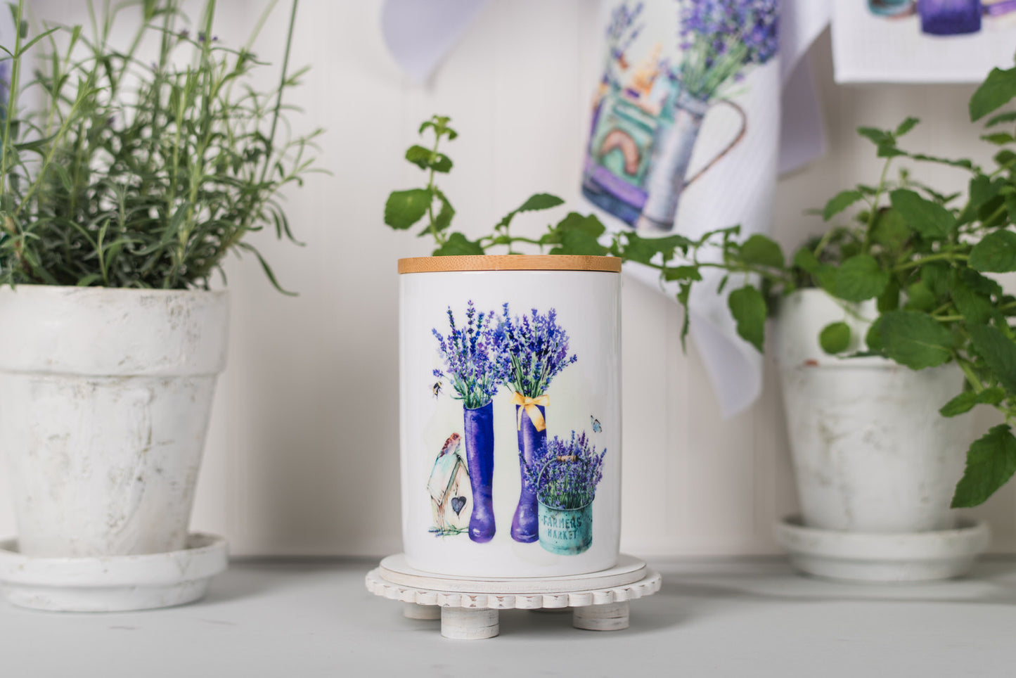 Medium canister designed with lavender floral