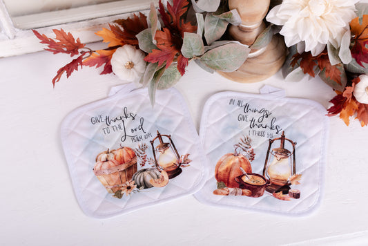 Cozy Autumn Pot Holders - Give Thanks