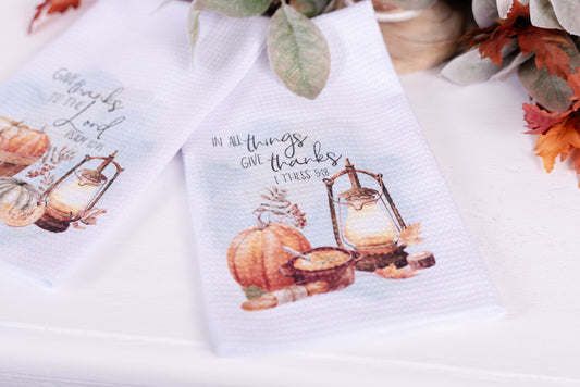 Cozy Autumn Tea Towels - Give Thanks