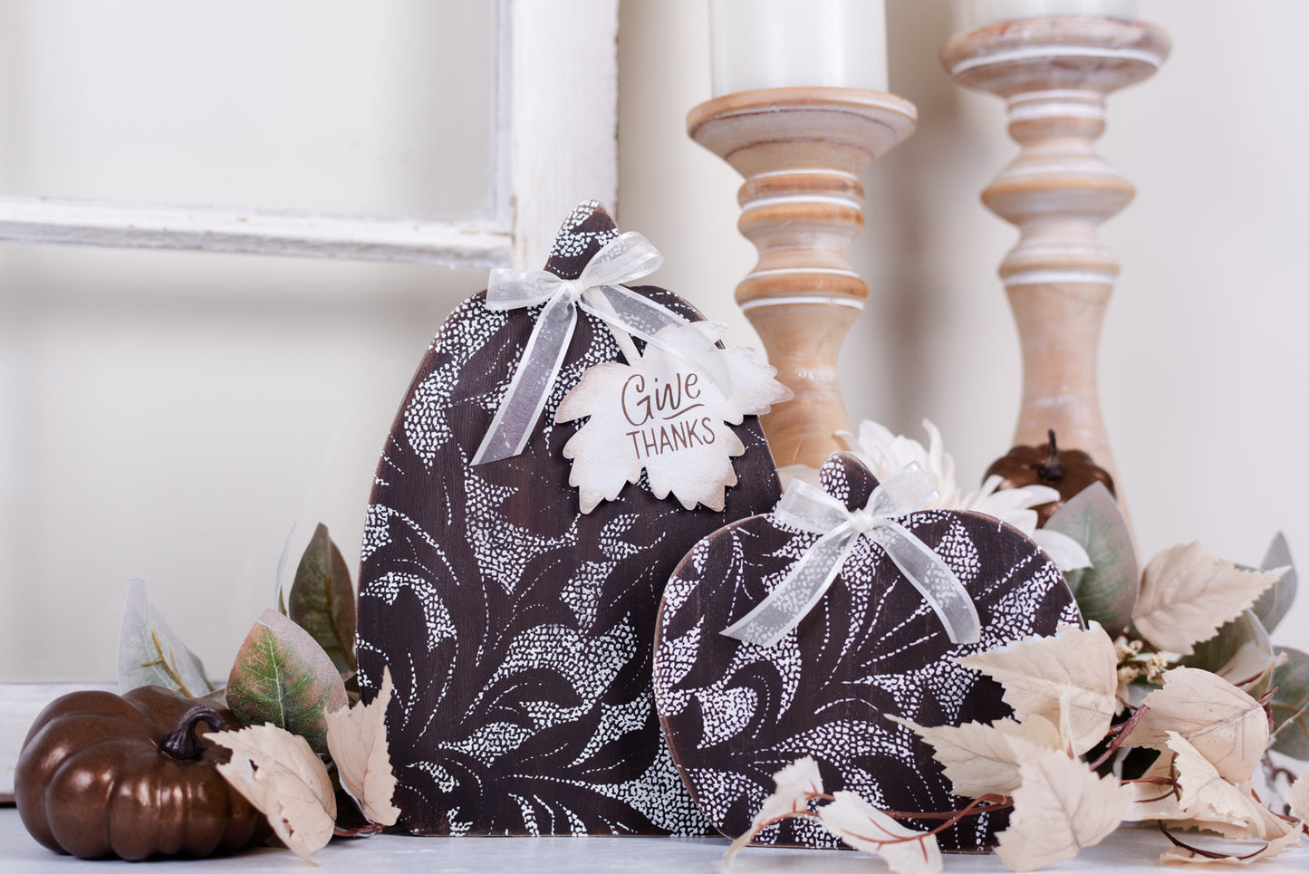 Woodland Wooden Pumpkins - Give Thanks