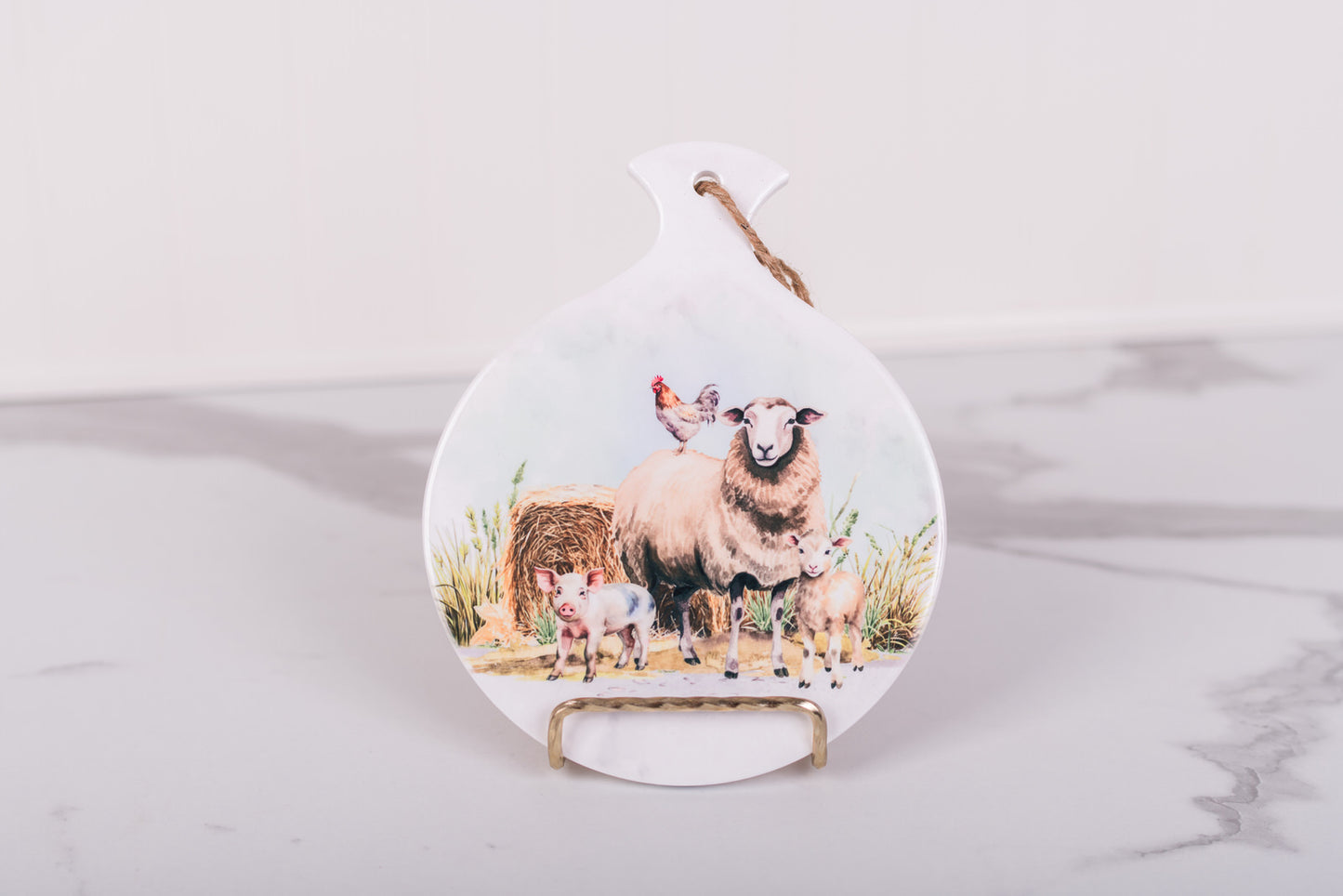 Homestead Collection spoon rest with sheep pig lamb and rooster