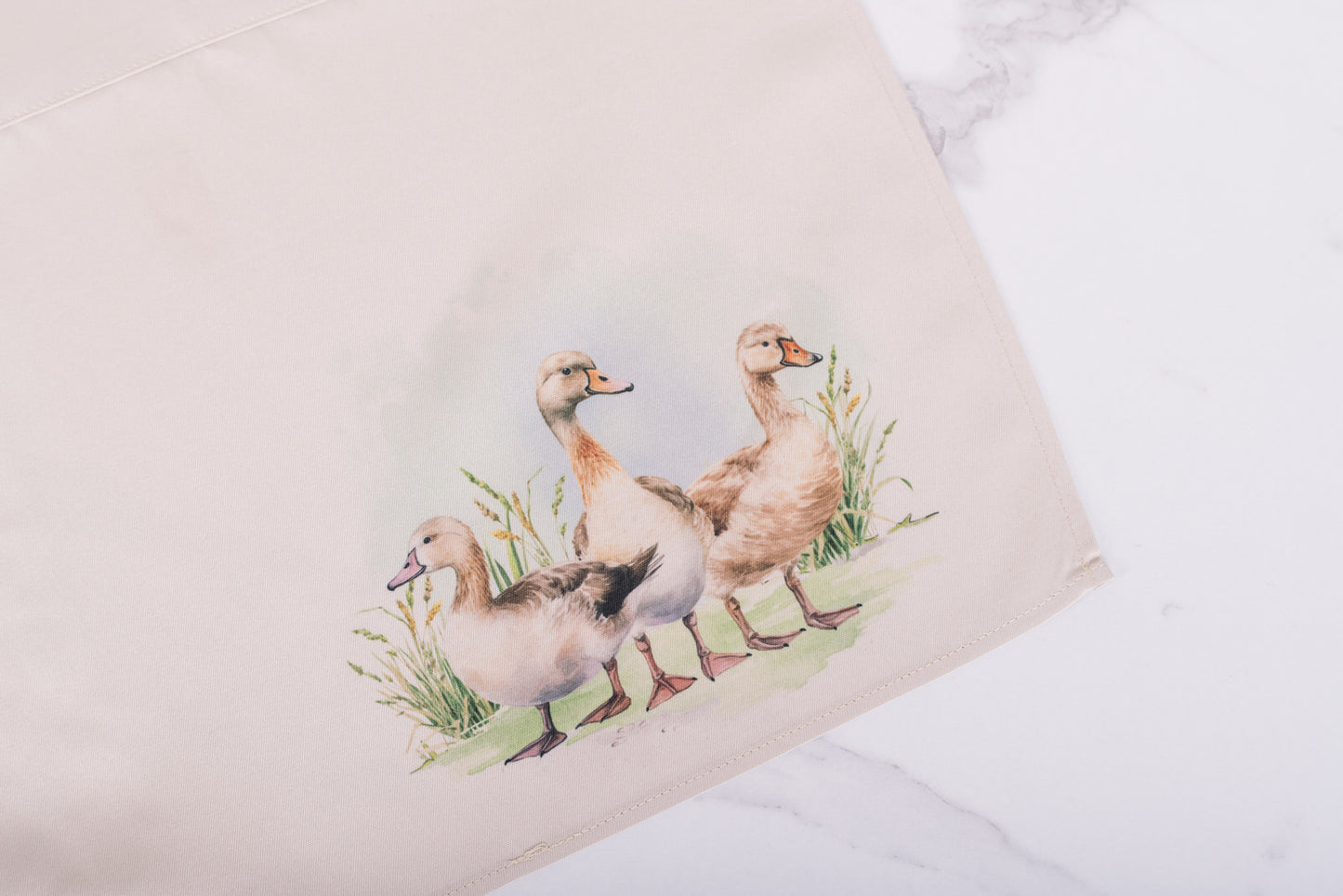 Farm animal kitchen apron with duck corner detail