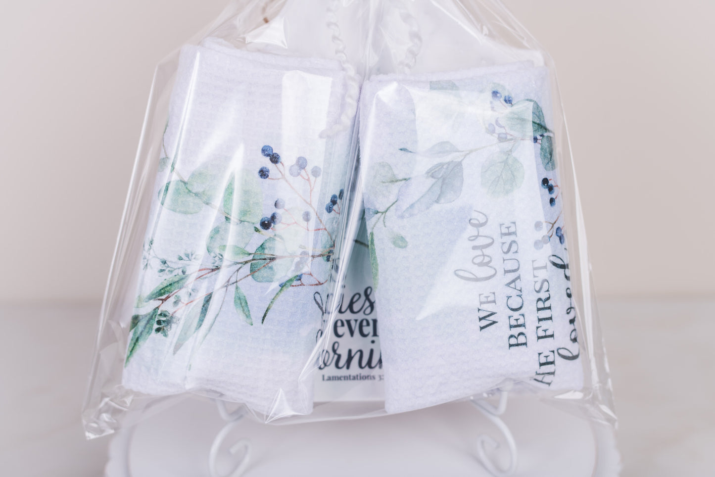 done for you, gifting, two tea towels, and a ceramic trivet in a cellophane bag