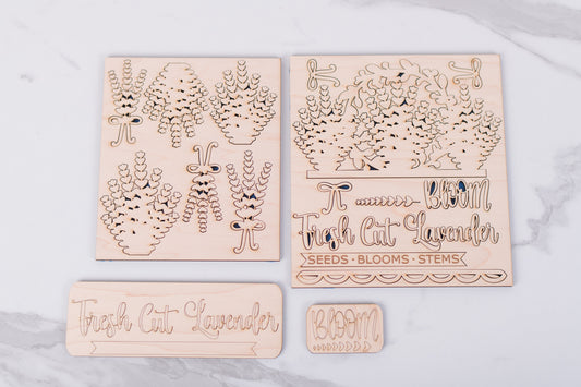 lavender interchangeable insert with layered wood pieces