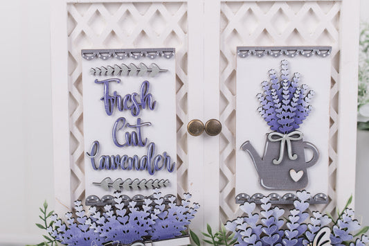 Decorative door with 'Fresh Cut Lavender' text and lavender design.