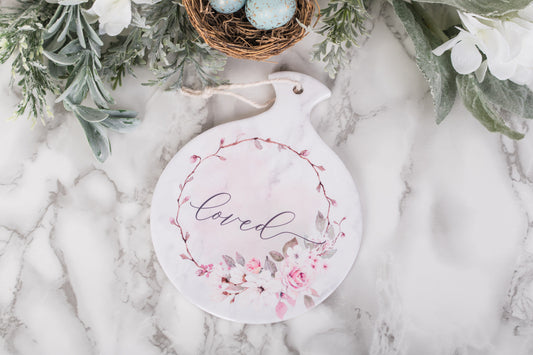 Christian spoon rest with pink wreath and watercolor flowers