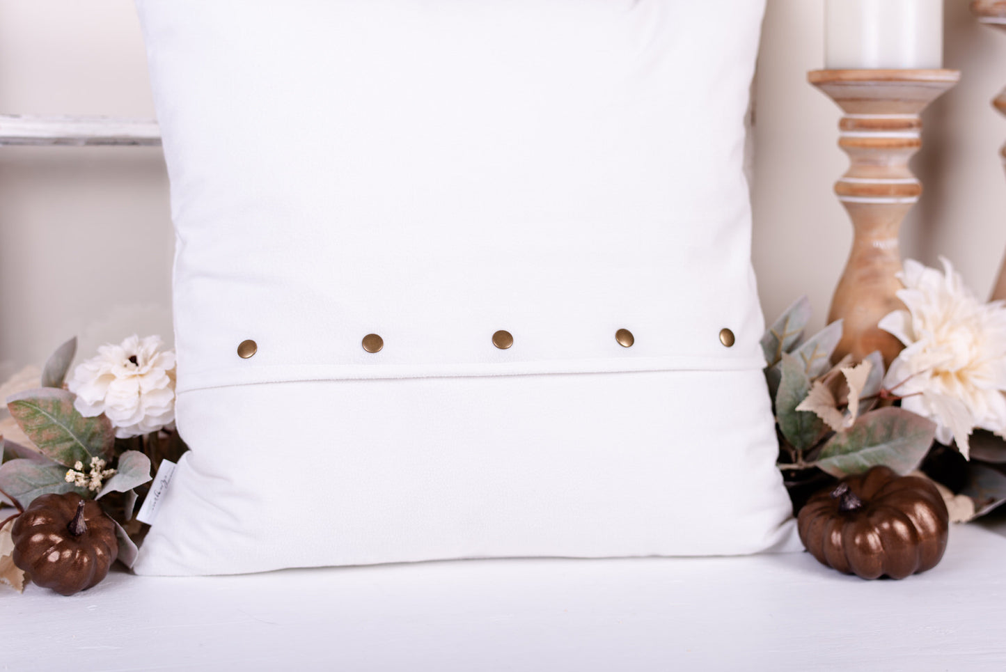 Envelope style pillow, cover with antique bronze snaps