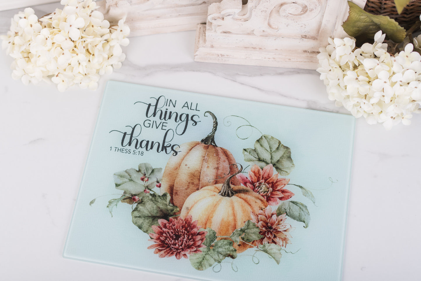 In all Things Give Thanks Glass Cutting Board