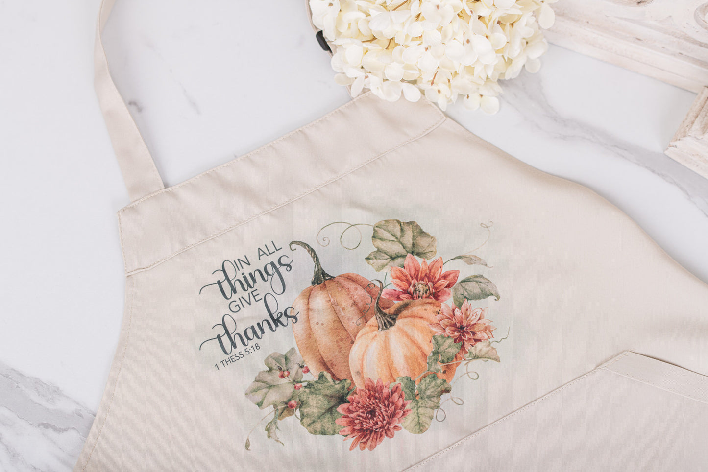 In all Things Give Thanks, beige fall apron