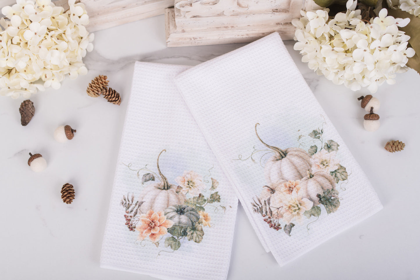 Vintage Autumn Kitchen Towel – “White Pumpkin & Berries” or “Ivory Pumpkin Bouquet”