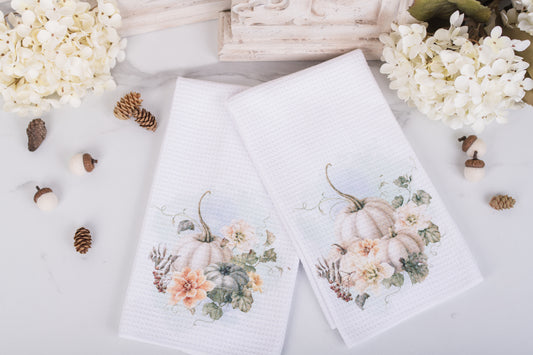 Vintage Autumn Kitchen Towel – “White Pumpkin & Berries” or “Ivory Pumpkin Bouquet”