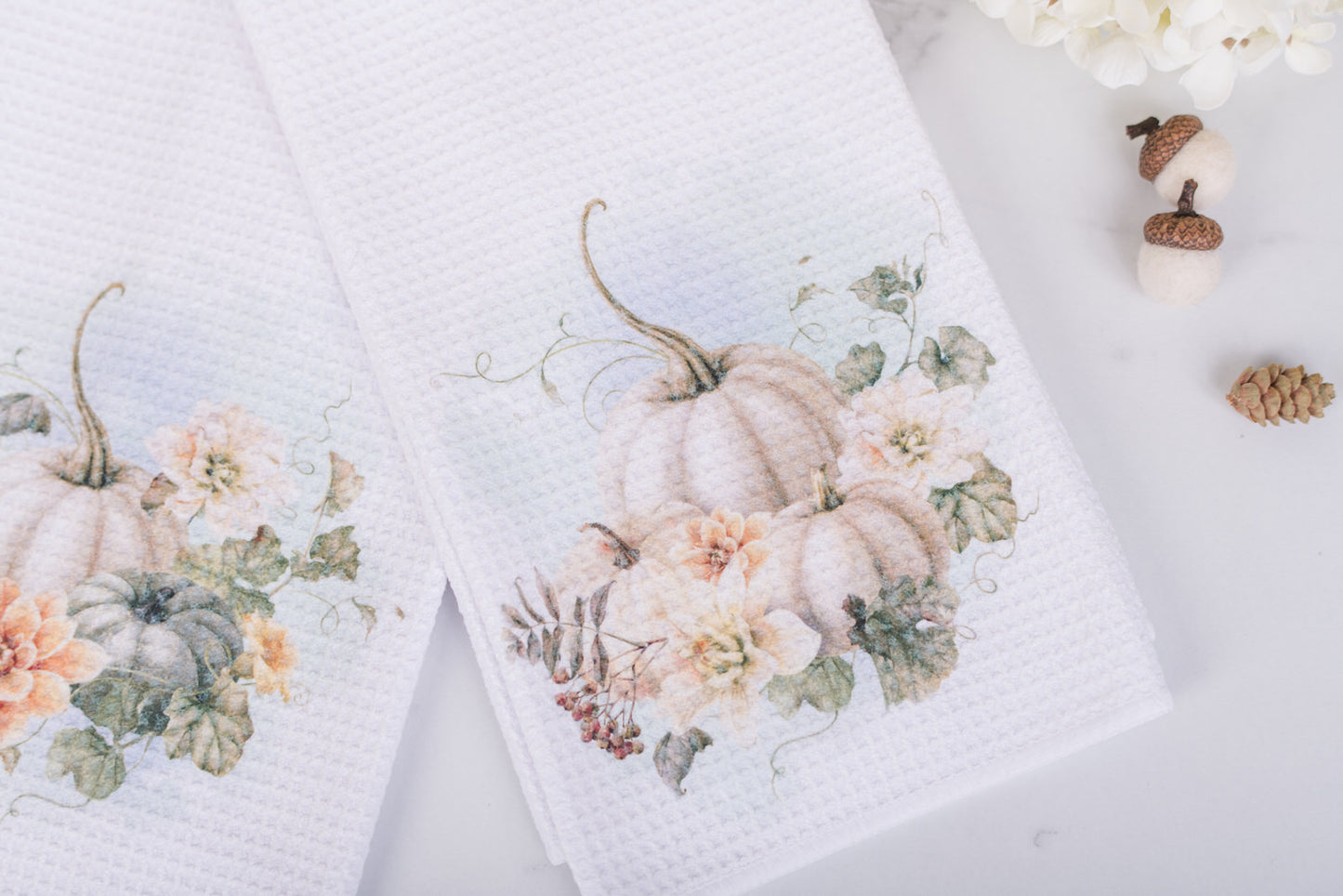 Vintage Autumn Kitchen Towel – “White Pumpkin & Berries” or “Ivory Pumpkin Bouquet”