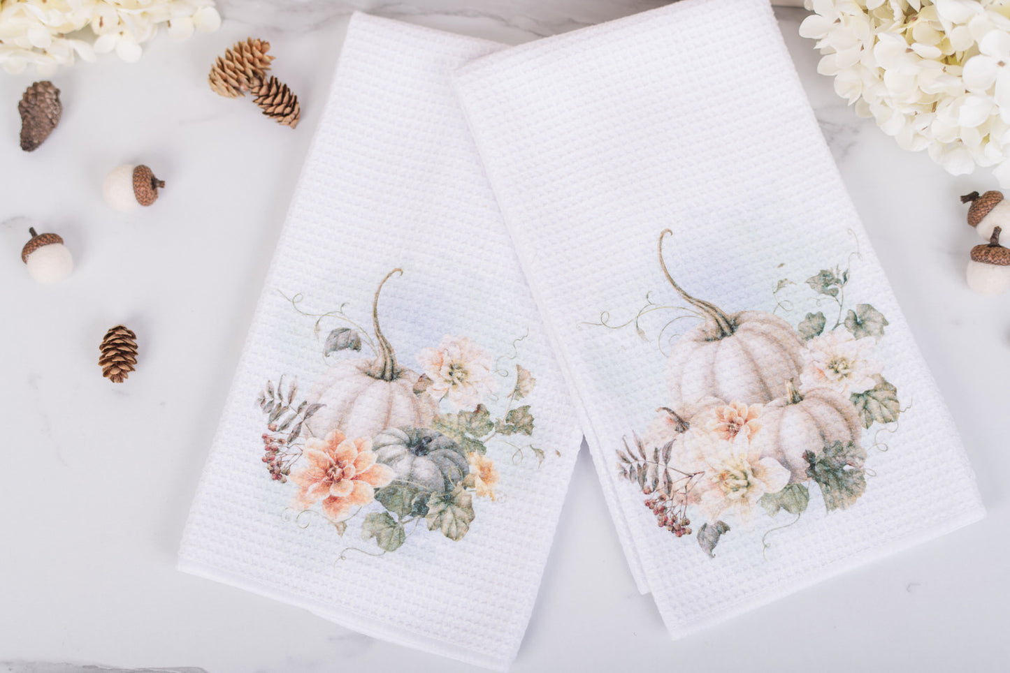 Vintage Autumn Kitchen Towel – “White Pumpkin & Berries” or “Ivory Pumpkin Bouquet”