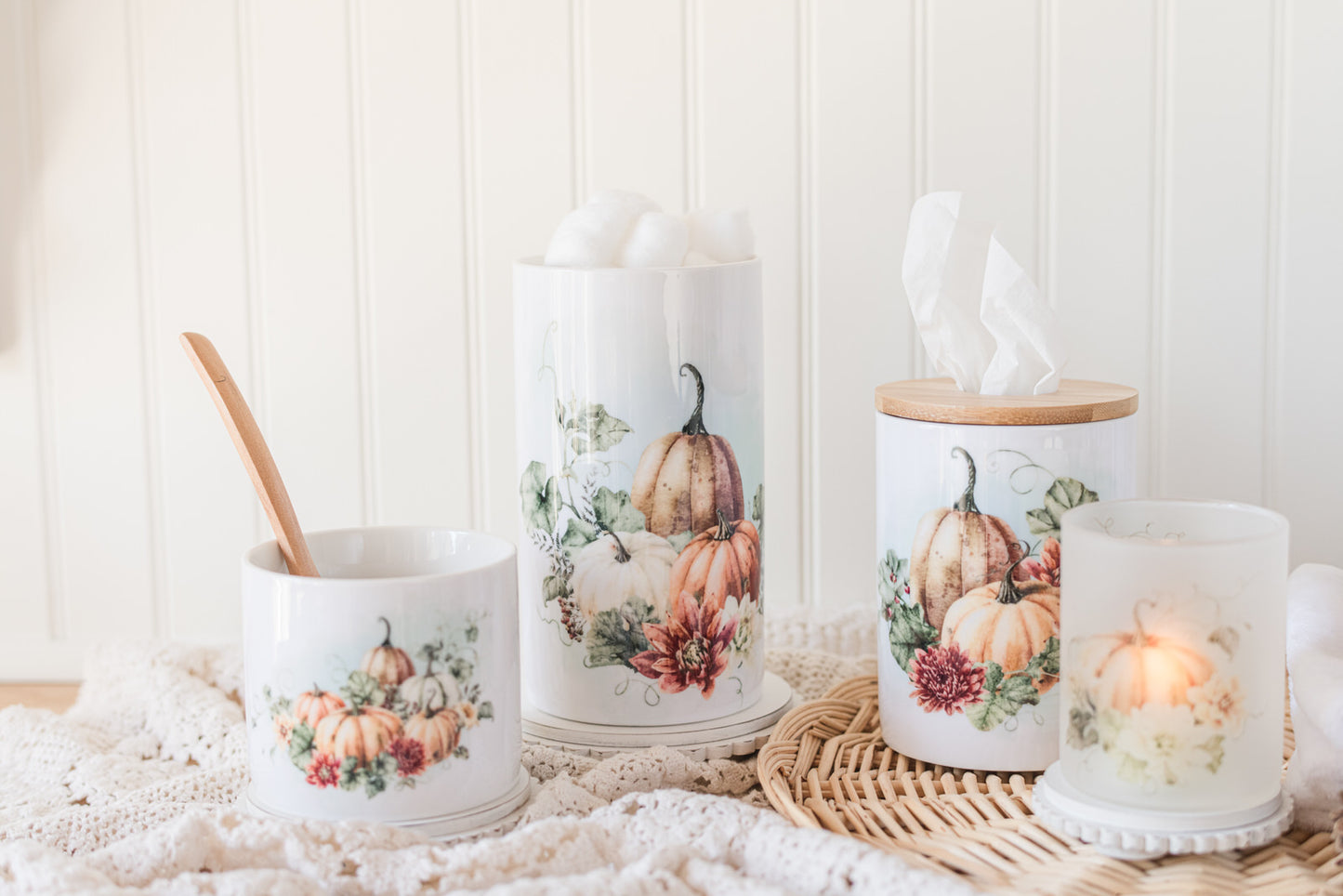 Cottage-style fall bathroom decor candle holder