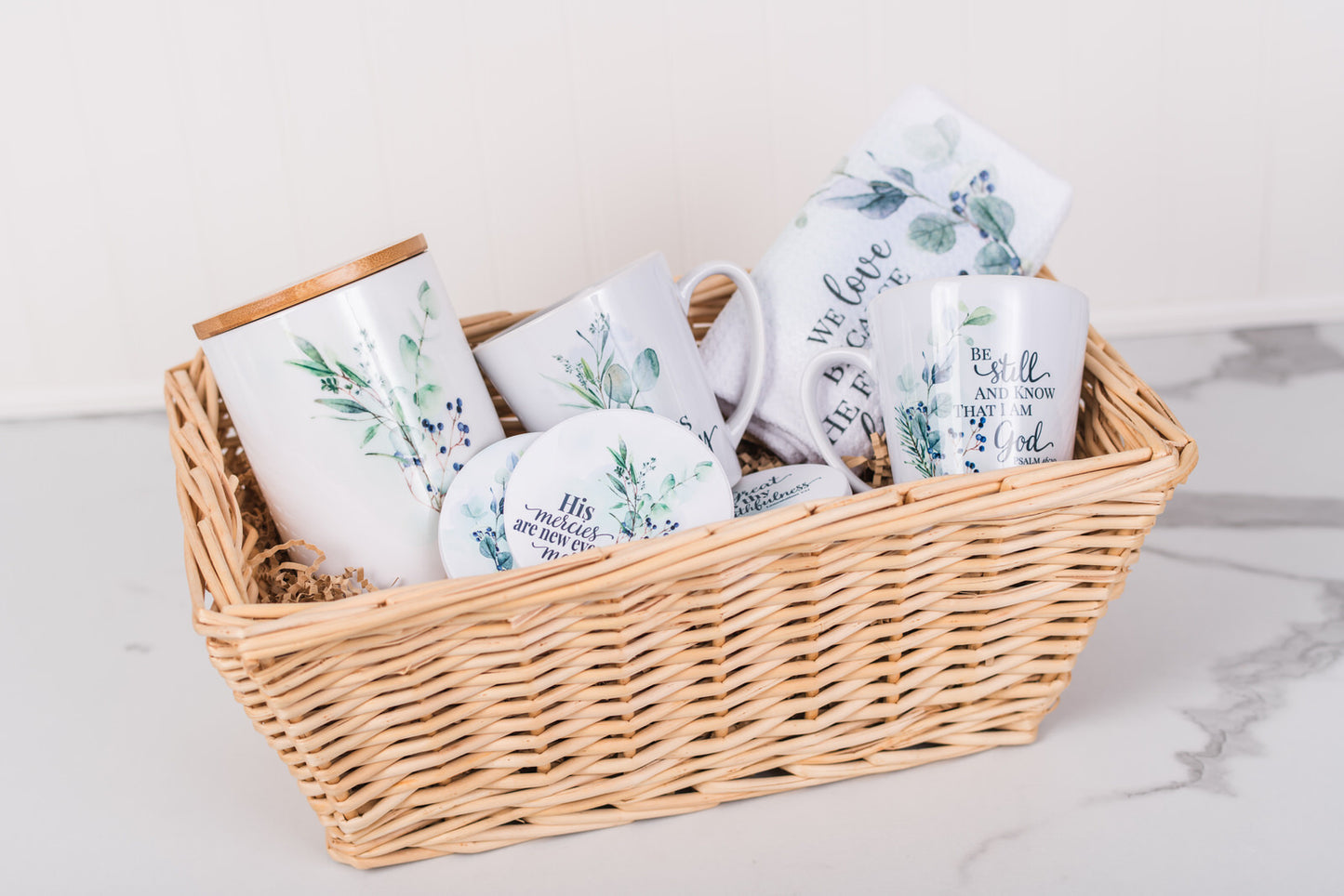 Winterberry Cozy Tea Gift Set | Blue & Green Kitchenware with Scripture