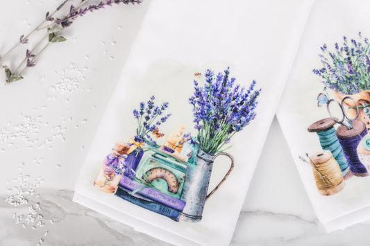 hand towel with foral designs on a white surface