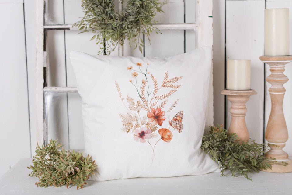 White Botanical Pillow Cover #2