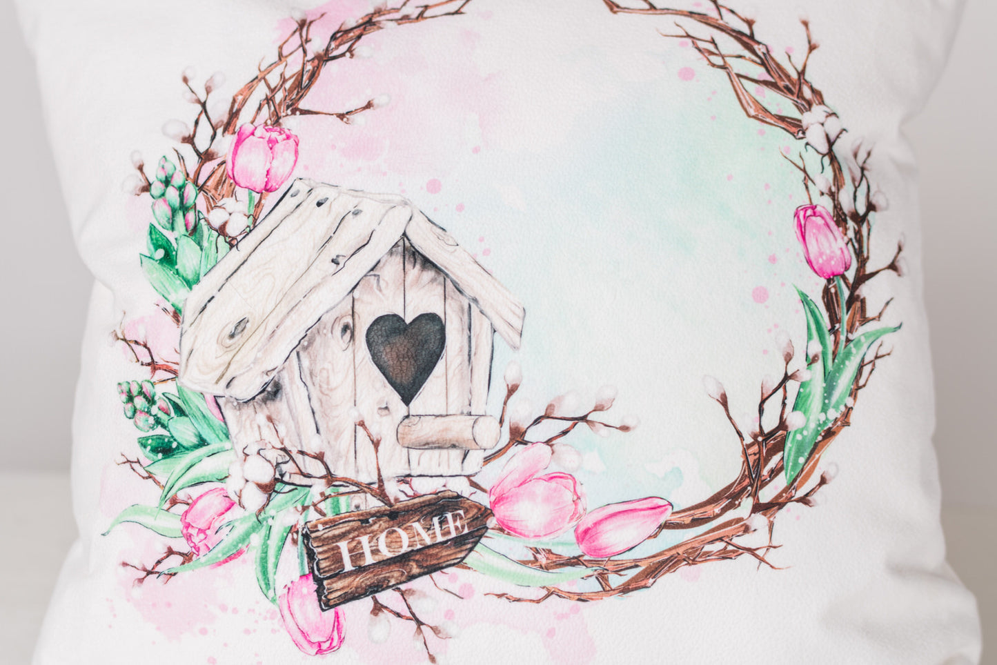 Spring Garden Wreath Pillow Cover