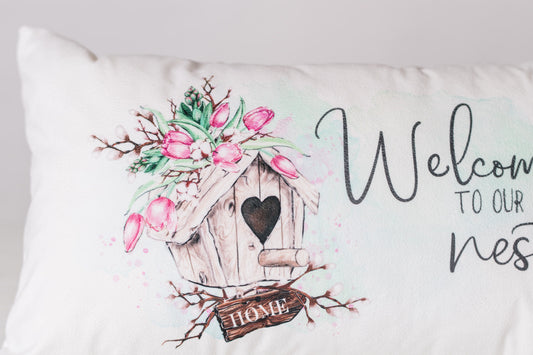 Spring Garden "Welcome to our Nest" Pillow Cover