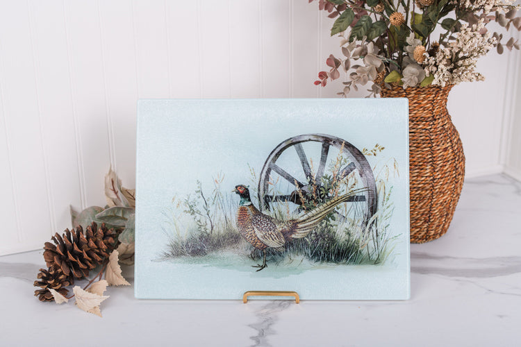 Glass cutting board with Heritage Collection pheasant country scene